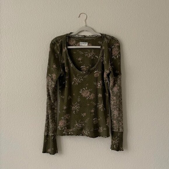 Free People Olive Floral Long Sleeve Top - Picture 3 of 15